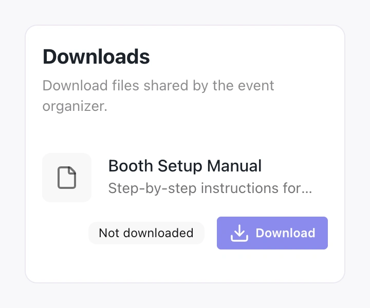 Native Booth Setup Manual shared by the organiser, marked not downloaded with a download action.