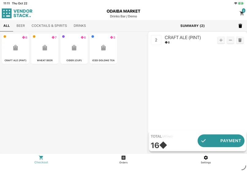 Vendor Stack · Vendor Stack cart in event currency. Demonstration data.