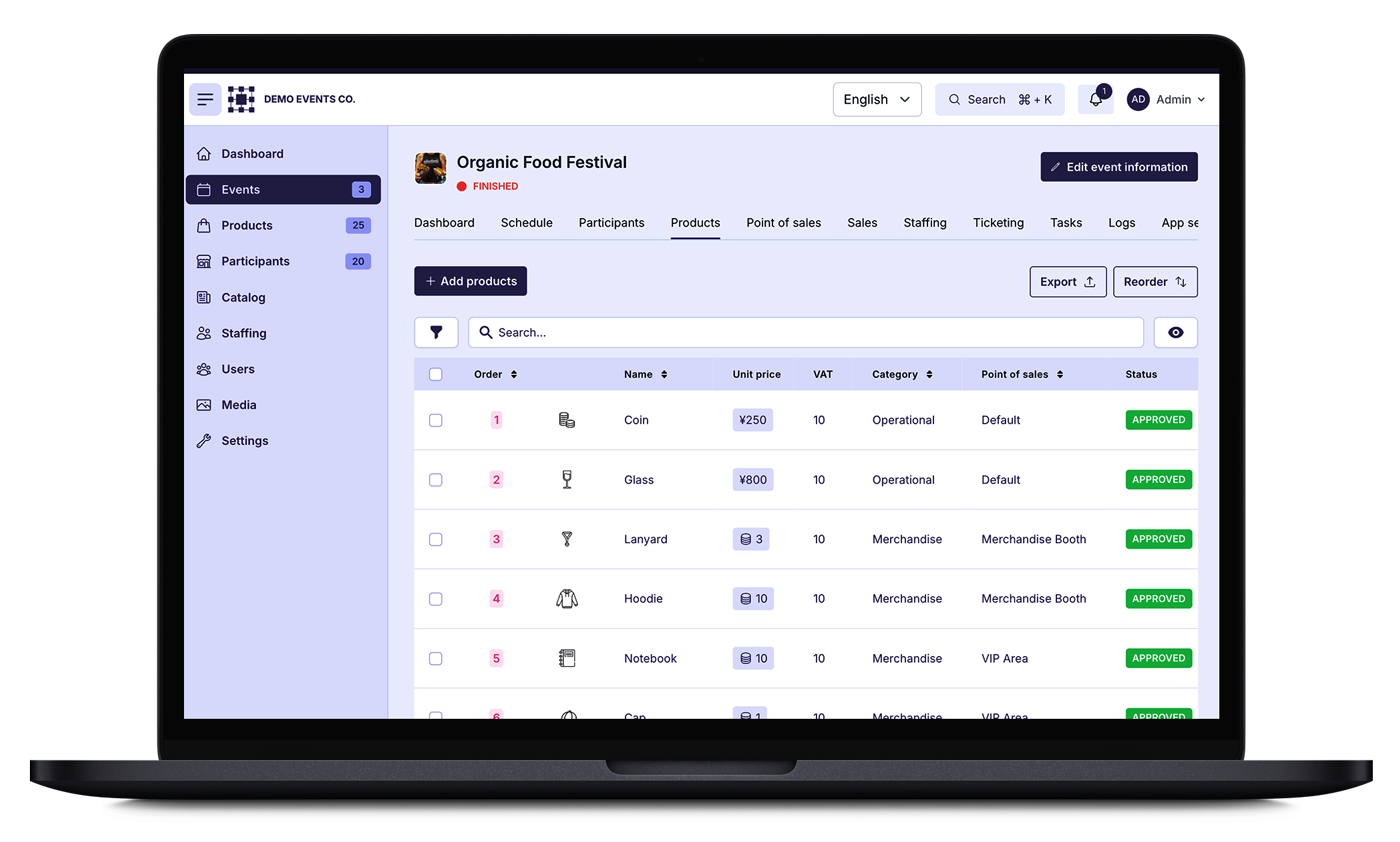 Event Base manages your complete product catalog