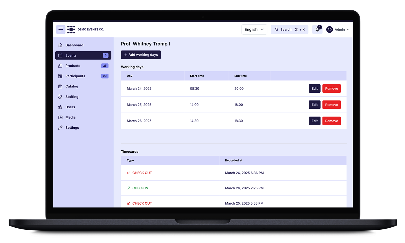 Track individual staff timecard history