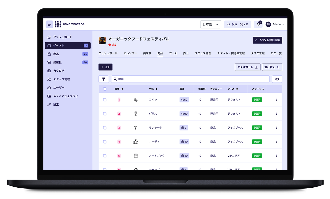 Event Baseが完全な商品カタログを管理